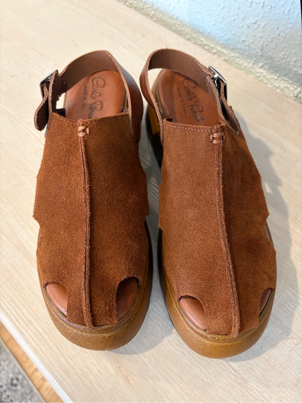 Carlo Pera Platform Suede Slingback Sandals in Brown